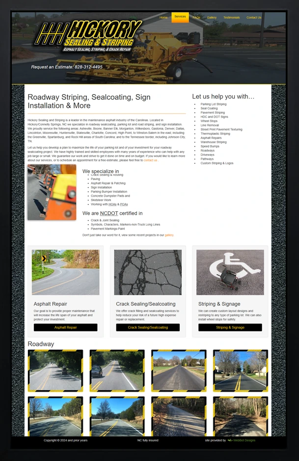 Hickory Sealing & Striping website redesign
